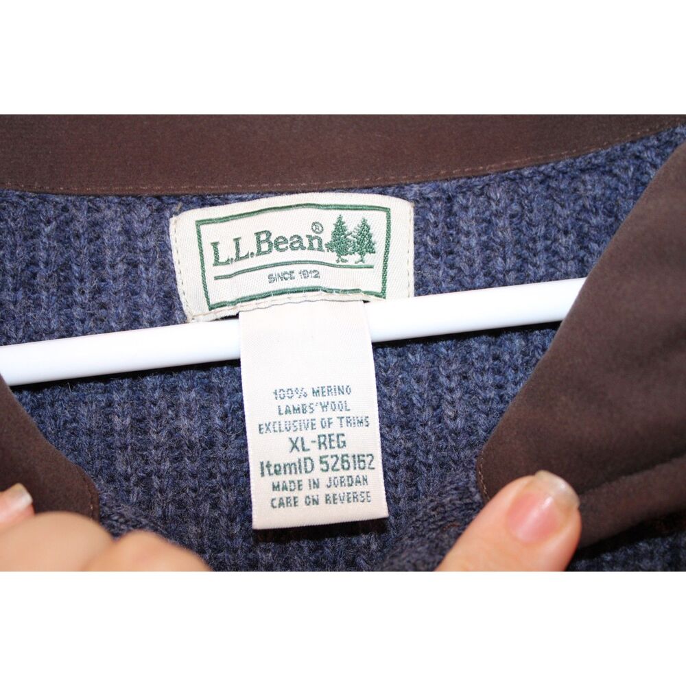 L.L.Bean Men's Waterfowl Sweater navy blue merino wool full zip size xlarge - Picture 3 of 7